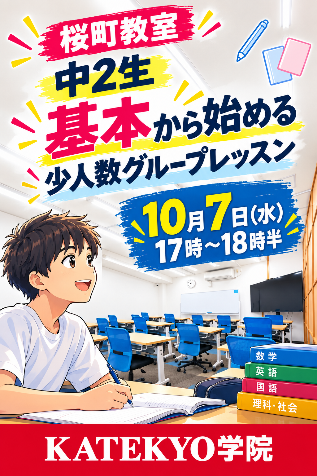 【一関桜町校】中2生必見！＜数学・英語＞ 基本から始めるグループレッスンが10月7日スタート！